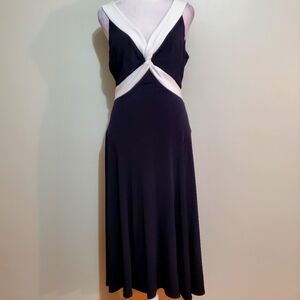 Donna Morgan Y2k black cream slinky sleeveless tie back midi dress 10